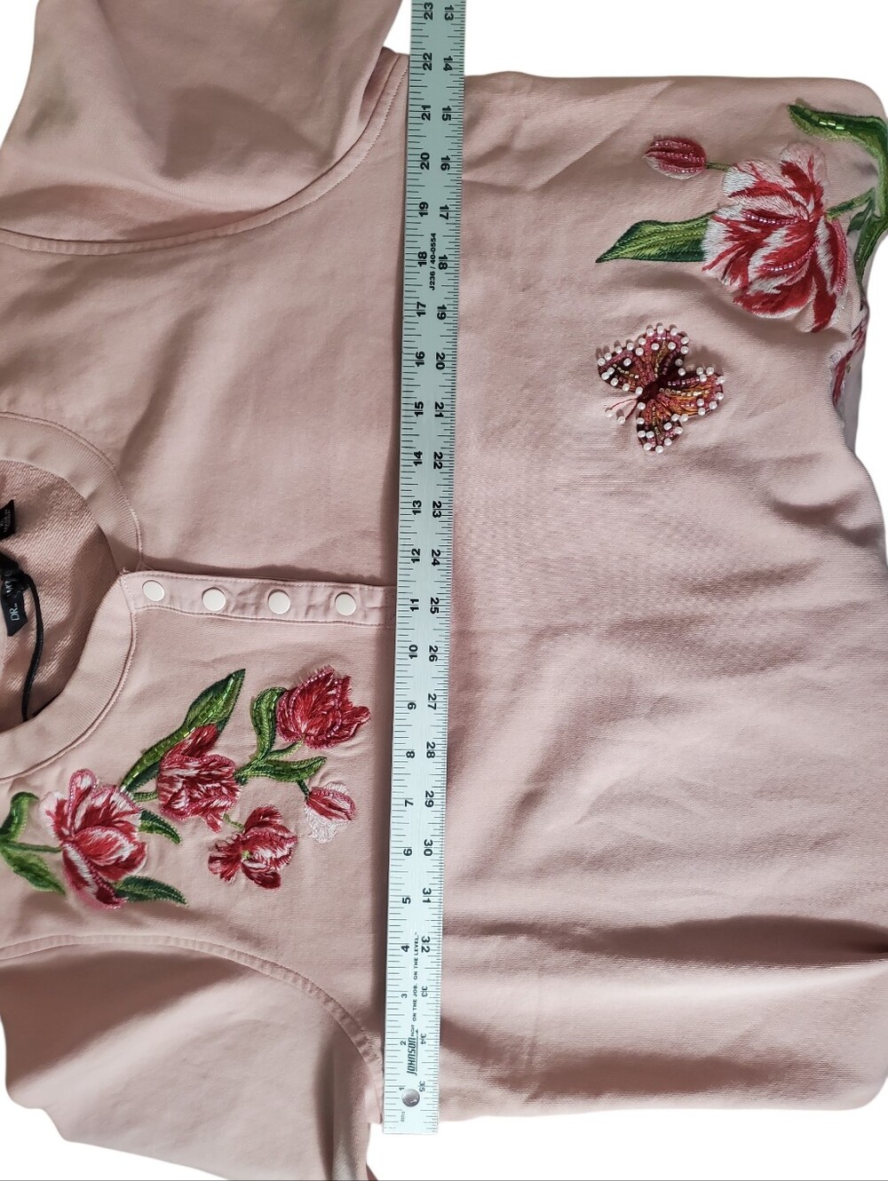 Floral Embroidered Pink Short-Sleeve Henley Top Twirly Tulips Crystal Rose - Picture 12 of 13